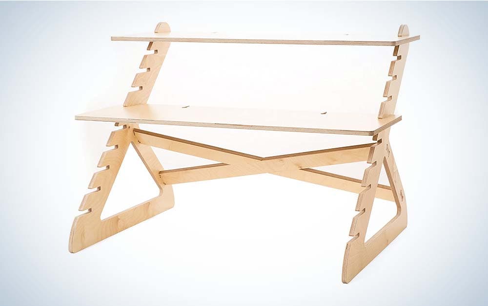 The Readydesk 2 is the best standing desk converter that’s wooden.