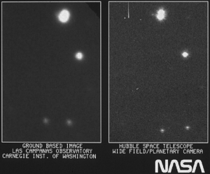 Credits: Left: E. Persson (Las Campanas Observatory, Chile)/Observatories of the Carnegie Institution of Washington; Right: NASA, ESA and STScI Original STScI release from 1990