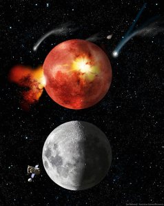 Artist's impression of the moon during the Late Heavy Bombardment and today