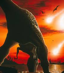A depiction of a Tyrannosaur as the asteroid strikes