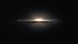Artists impression of the Milky Way. The central bulge shows up as a peanut shaped glowing ball of stars and the spiral arms and their associated dust clouImage. Credit: ESO/NASA//JPL-Caltech/M. Kornmesser/R. Hurt