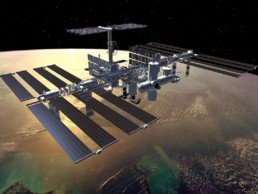 A NASA image depicting the ISS over Earth