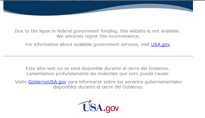 This image is all that is seen when one tried to access the NASA webpage