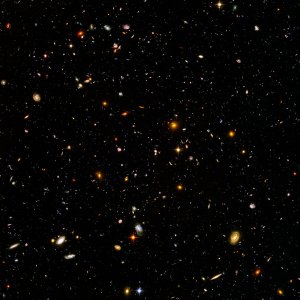 This is the Hubble Ultra Deep Field. It reveals some of the most distant galaxies in the universe.