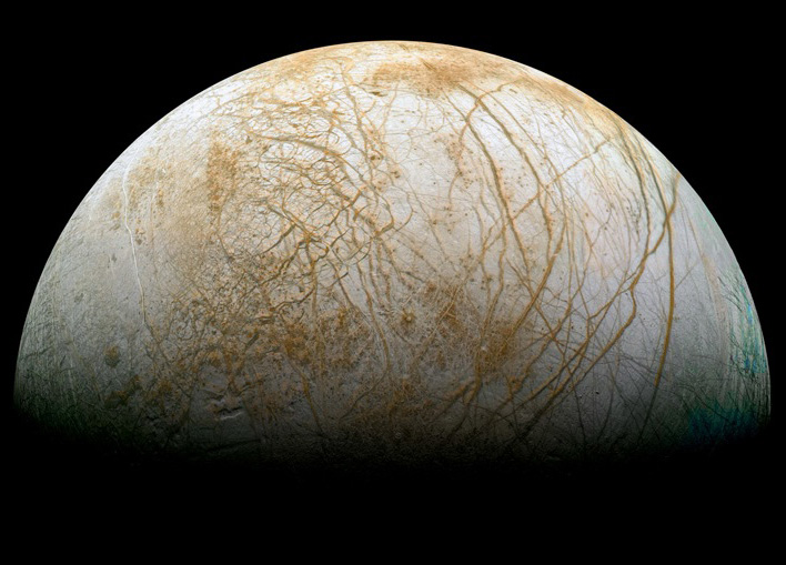 Complex and beautiful patterns adorn the icy surface of Europa via NASA