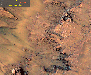 In images taken of Newton Crater by the Mars Reconnisence Orbiter in 2011 show what may be salt water flowing on Mars. Photo Credit: NASA