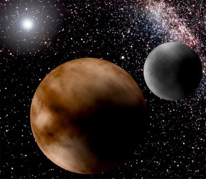 Ar endering of the Pluto-Charon system (Credit: Xanthine,via wikimediacommons)