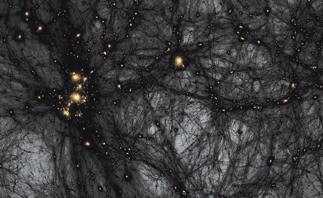 A rendering of how filaments of dark matter might encase galaxies (Credit: AMNH)