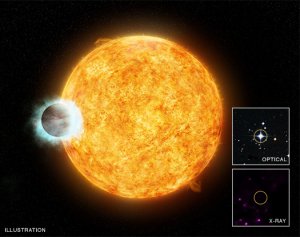 WASP-12b in X-Ray (Credit: X-ray: NASA/CXC/SAO/I.Pillitteri et al; Optical: DSS; Illustration: NASA/CXC/M.Weiss)