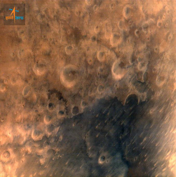 This is the first image of Mars from India's Mangalyaan orbiter after its arrival at the Red Planet. It was released on Sept. 24, 2014.