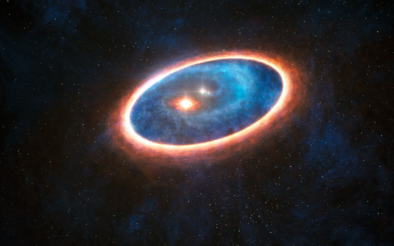 Artist’s impression of the double-star system GG Tauri-A (Image Credit: ESO/L. Calçada)