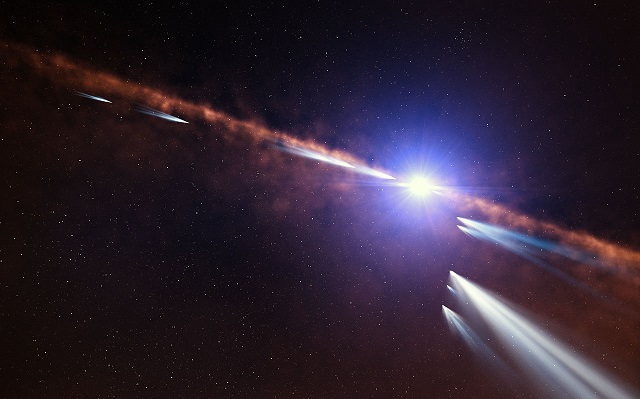 An artist's impression of the comets orbiting Beta Pictoris. Image Credit: ESO