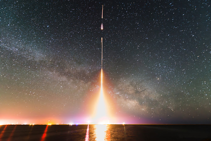 Time-lapse photo of the CIBER experiment launching from Wallops Island in 2013. Photo Credit: Univ. of Tokyo