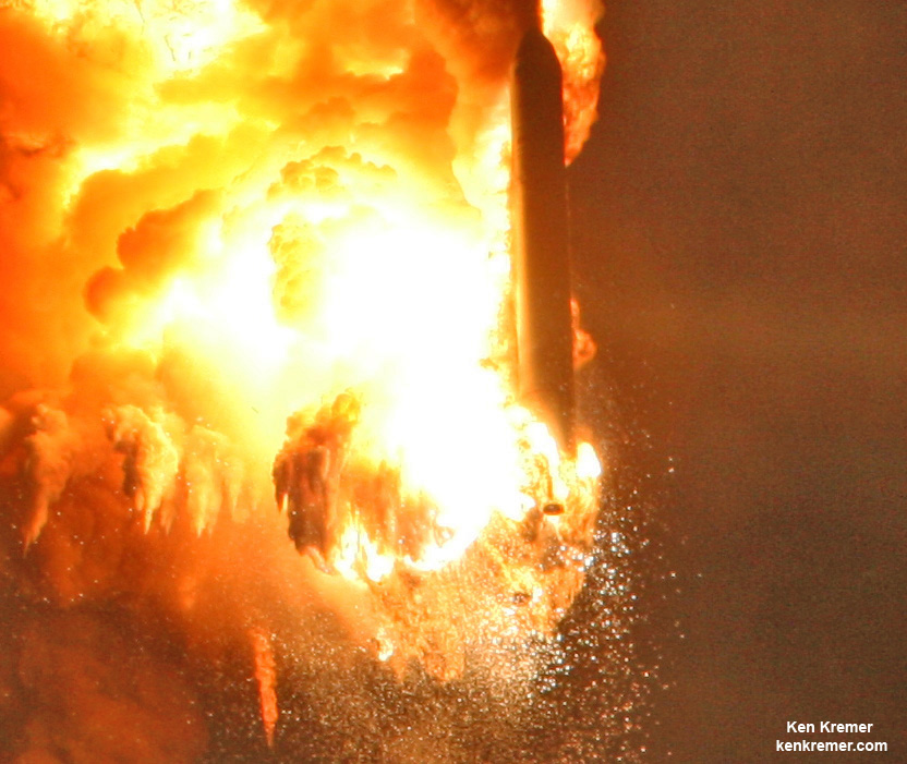 In this view, you can see the Antares rocket as it falls back down to the pad. Photo Credit: Ken Kremer/Universe Today. 