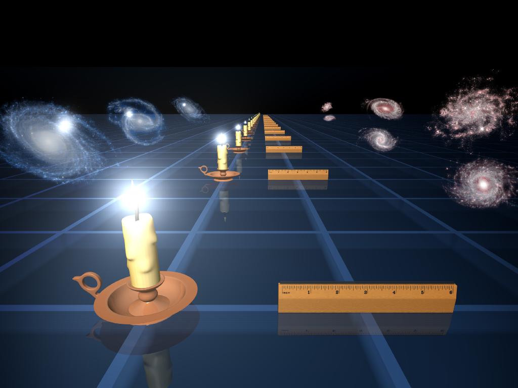 Illustration of standard rulers and standard candles to measure expansion of universe. (Credit: NASA/JPL-Caltech)