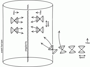 Behavior of light cones near an event horizon. Credit: John D. Norton