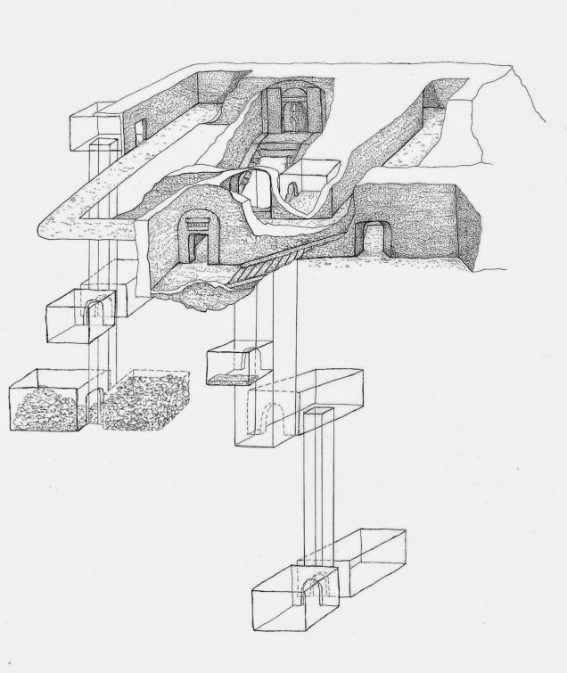 Drawing of the tomb's architecture made by Raffaella Carrera, of the Min Project.