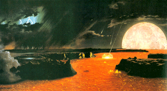 Artist rendering of Earth two billion years ago (Credit: Chesley K. Bonestell)