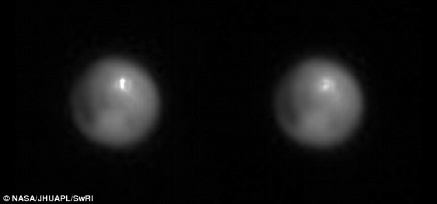 The two images above of the dwarf planet above were captured 30 seconds apart and have had the brightness and contrast enhanced to reveal the bright spots more clearly. Image credit: NASA