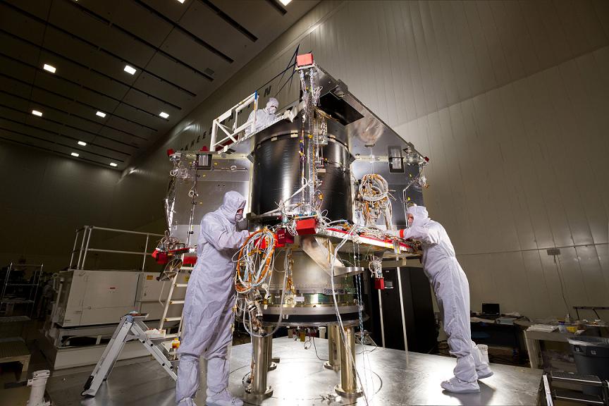 In a clean room at Lockheed Martin, the OSIRIS-REs spacecraft is starting the assembly (ATLO) phase of its mission. Credit: Lockheed Martin