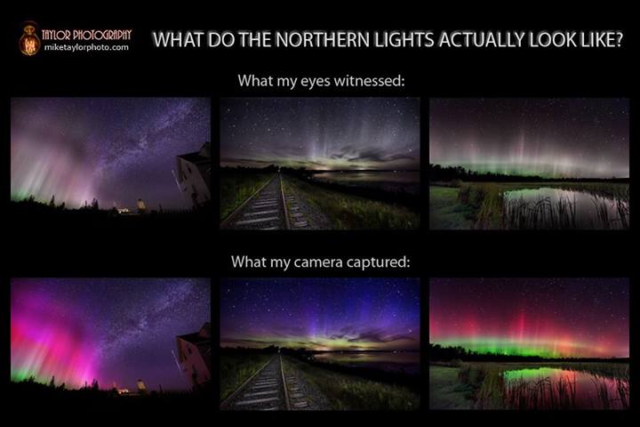 How We See the Aurora Borealis: Camera vs Human Eyes
