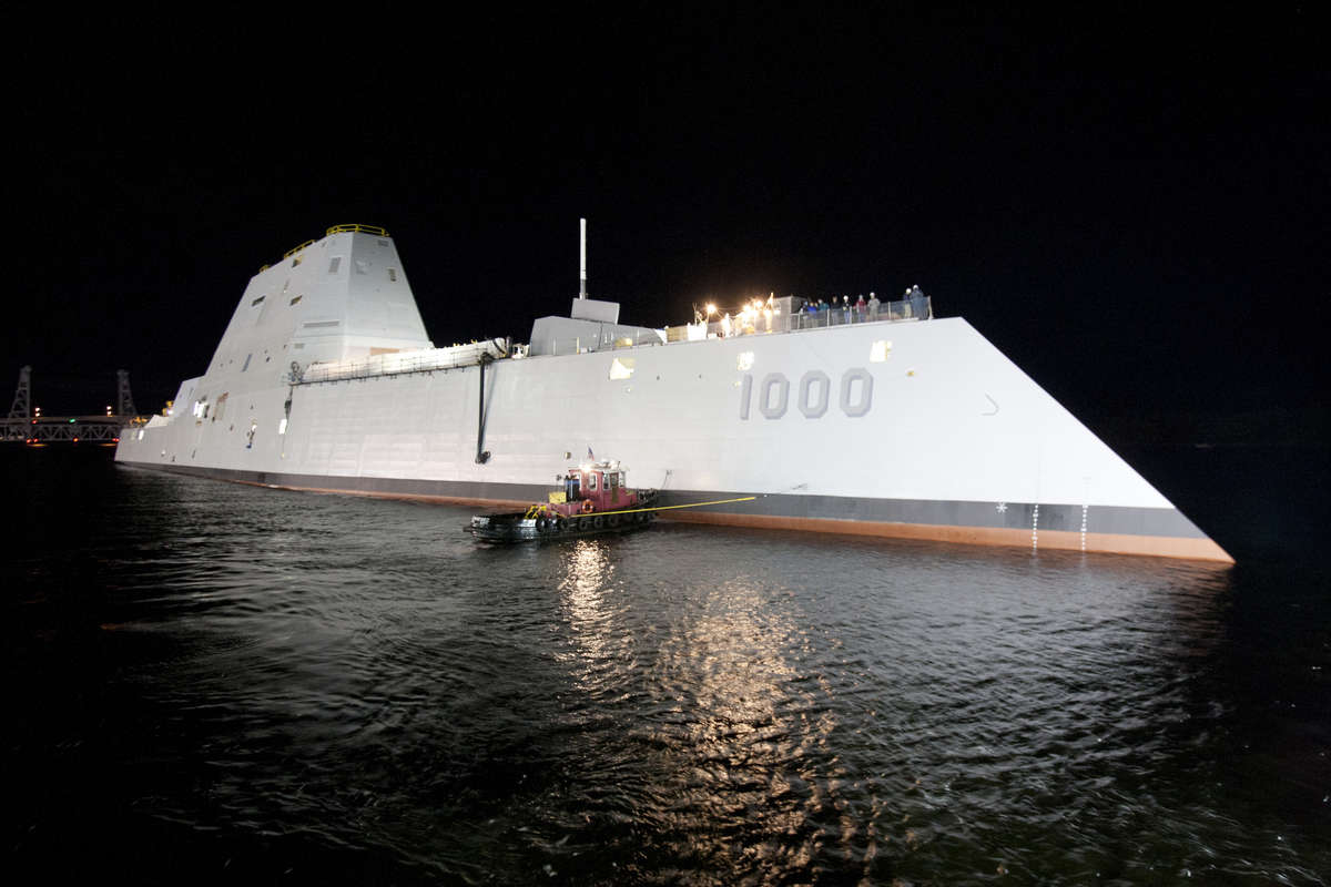 Zumwalt At Night In Maine. Credit: U.S. Navy