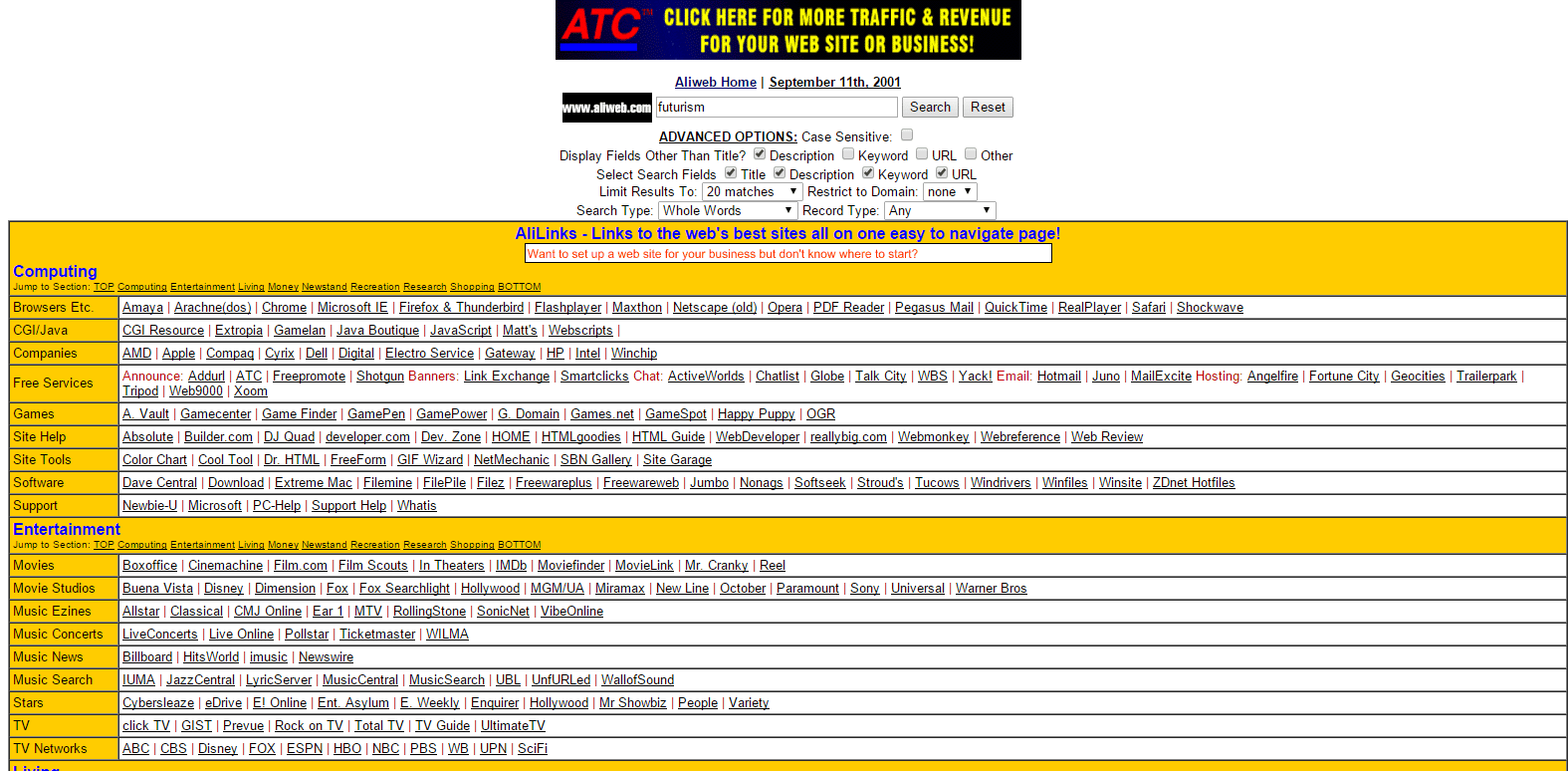 Screenshot of Aliweb