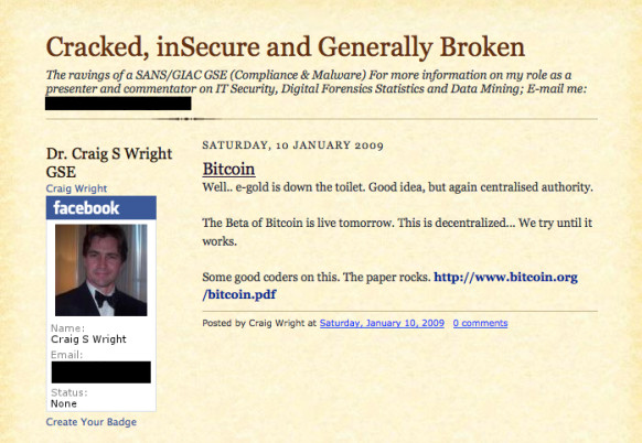 A screenshot from Craig Wright’s blog showing his apparent plan to launch Bitcoin. The post has since been removed. Image credit: Wired