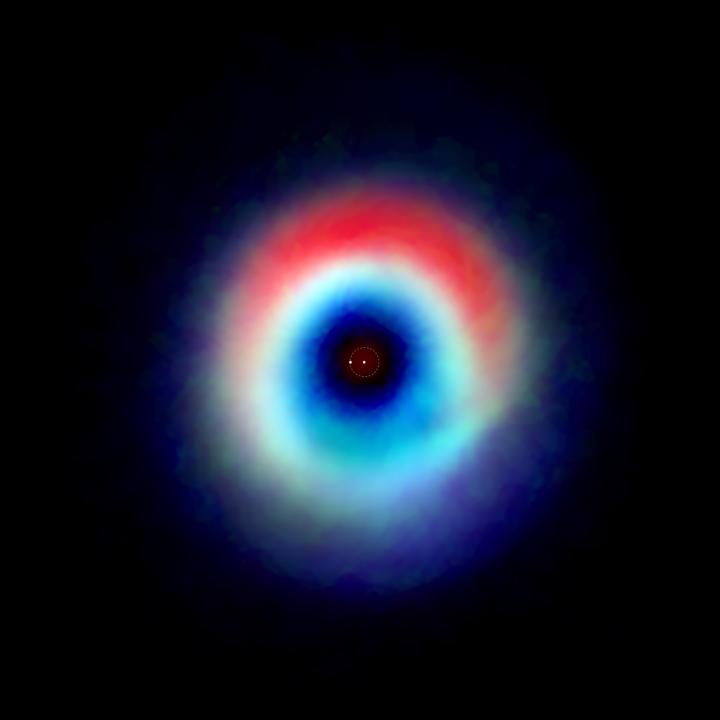 A composite image of the HD 142527 binary star system from data captured by the Atacama Large Millimeter/submillimeter Array 