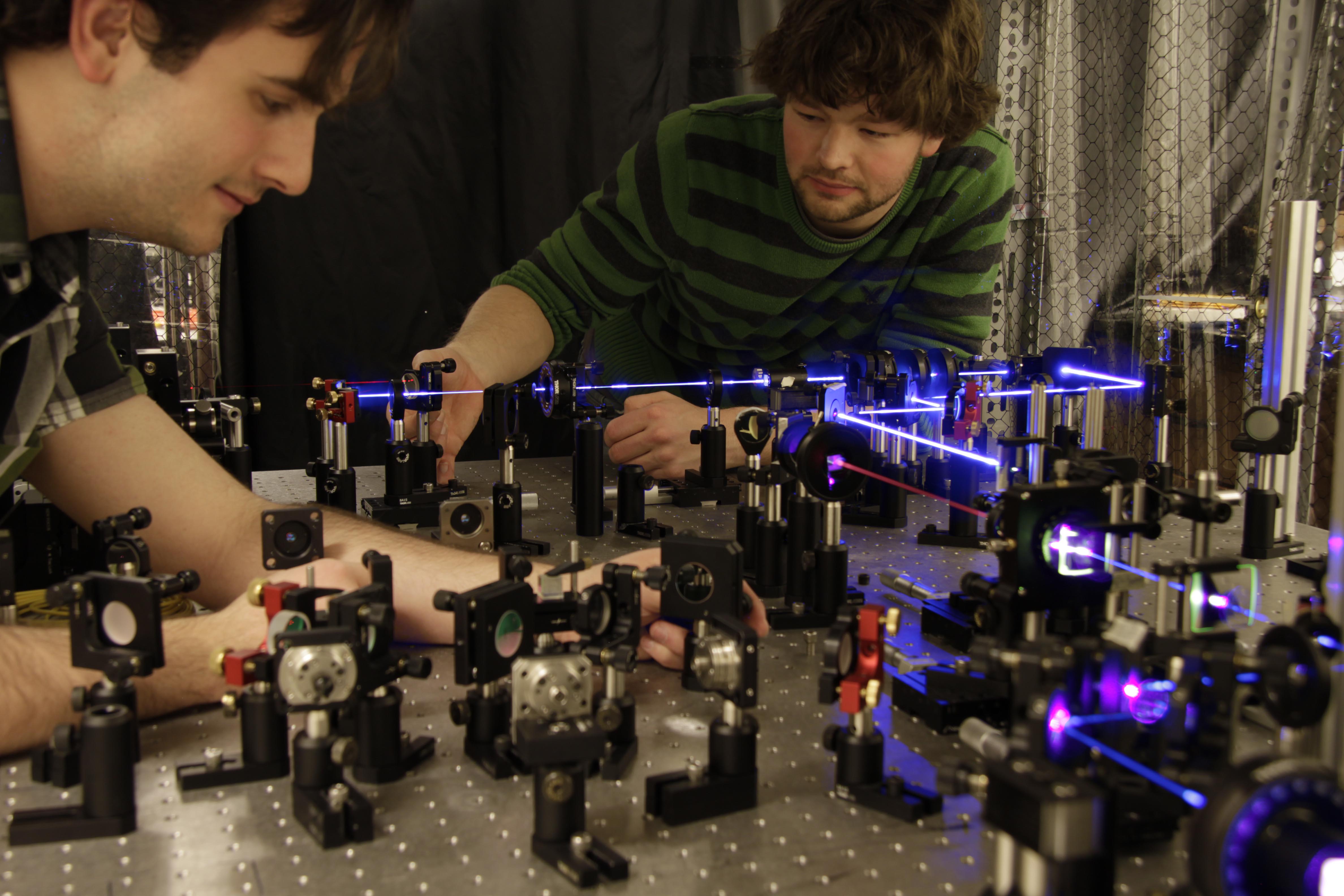 Researchers at the University of Toronto experiment with quantum entanglement. Credit: University of Toronto.