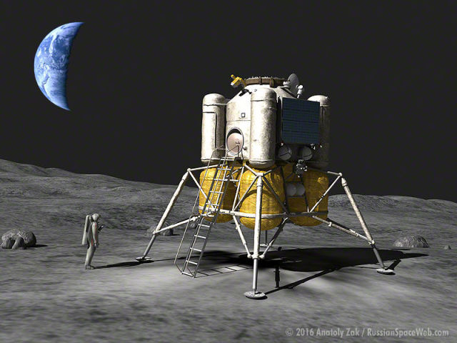 Four-legged planned Russian lunar lander. Image Credit: Anatoly Zak/ Russian Space Web