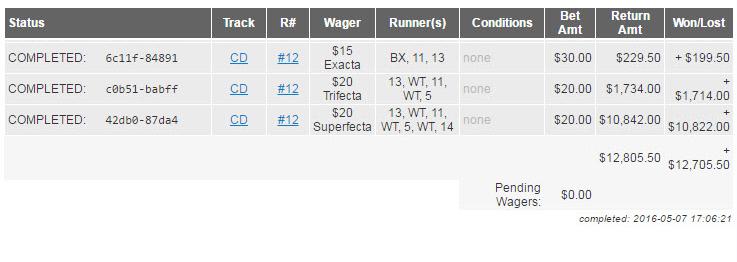 Louis Rosnberg's winning betting slip for the Kentucky Derby. Credit: LOUIS ROSNBERG