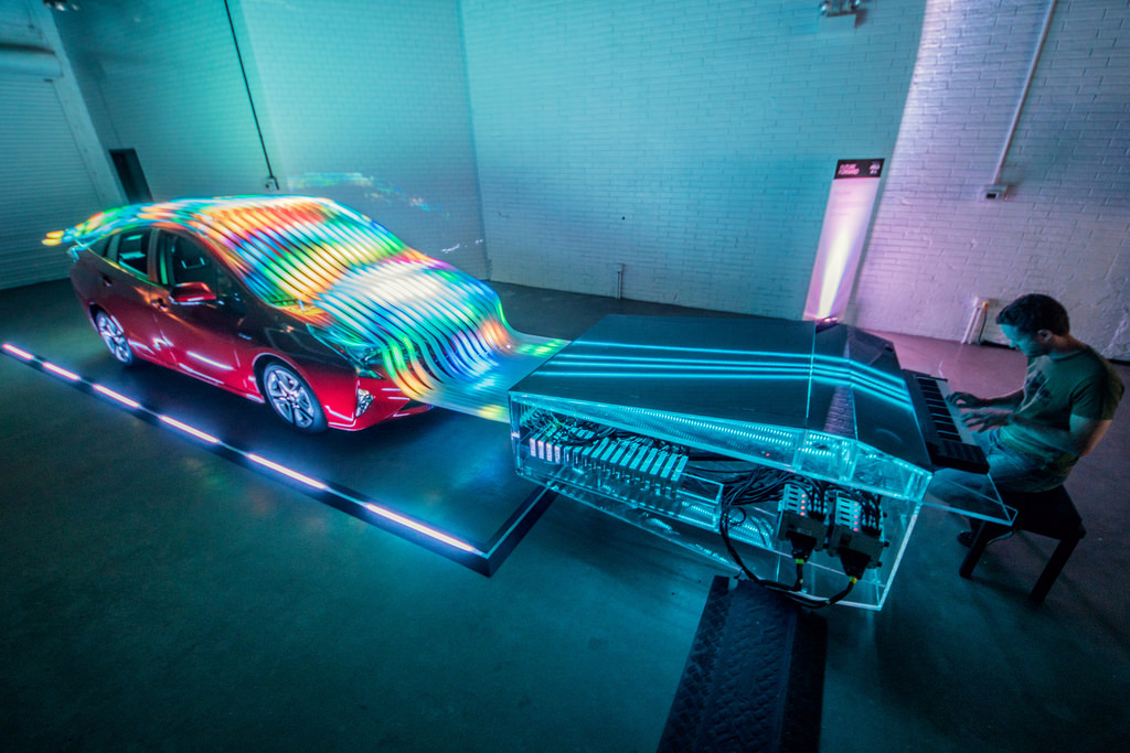 Interactive piano that allows individuals to play both sounds and light. Credit: 