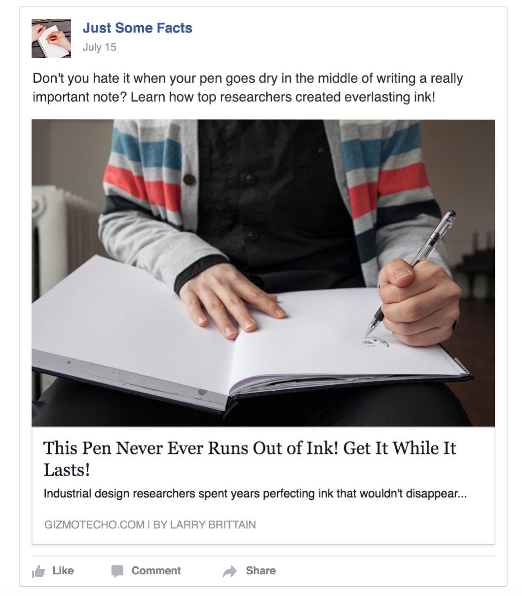 Fake clickbait post Credit: Facebook