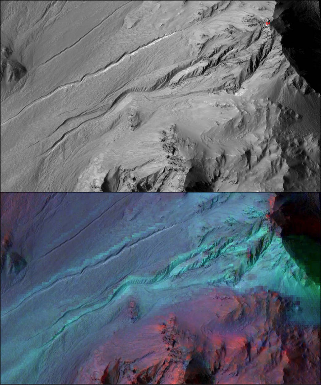 Traces of water on Mars. Credits: NASA
