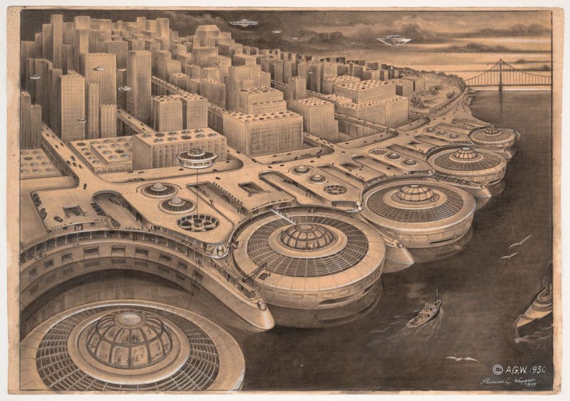 The future of San Francisco, as envisioned by Alexander Weygers in 1950.