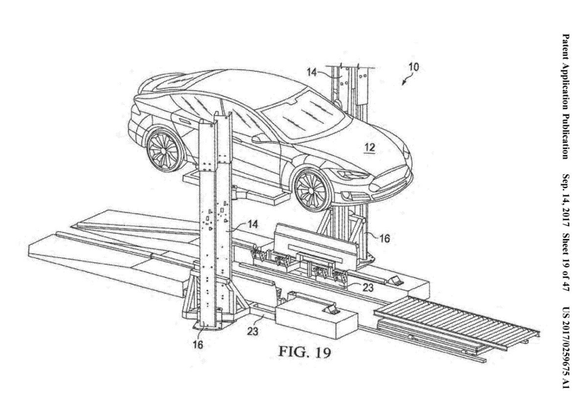 An image of how the battery swapping system could look. Image Credit: Tesla