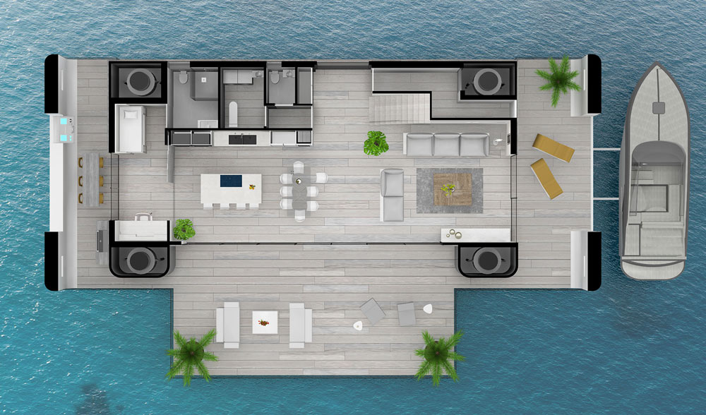 One possible layout of Arkup's floating homes. Image Credit: Arkup