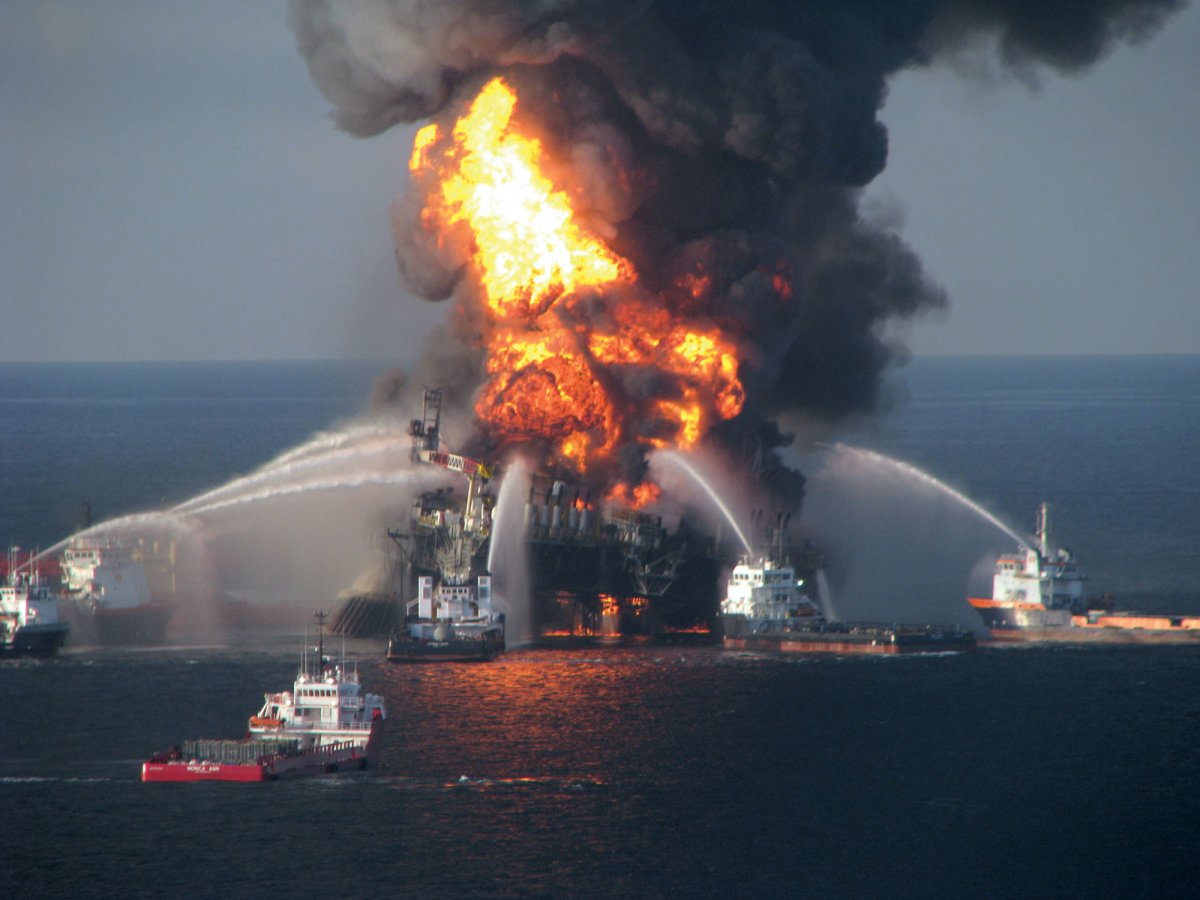 Fireboat crews attempting to extinguish the Deepwater Horizon oil rig. Image Credit: U.S. Coast Guard