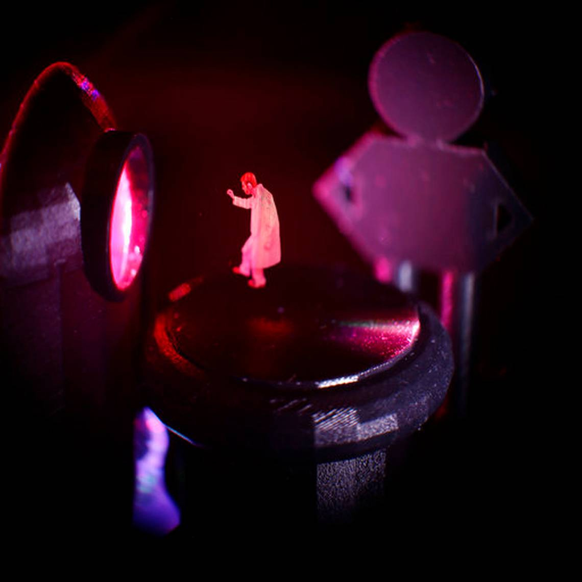 One of the team's 3D projections, of Smalley's student wearing a lab coat, posed like Princess Leia.