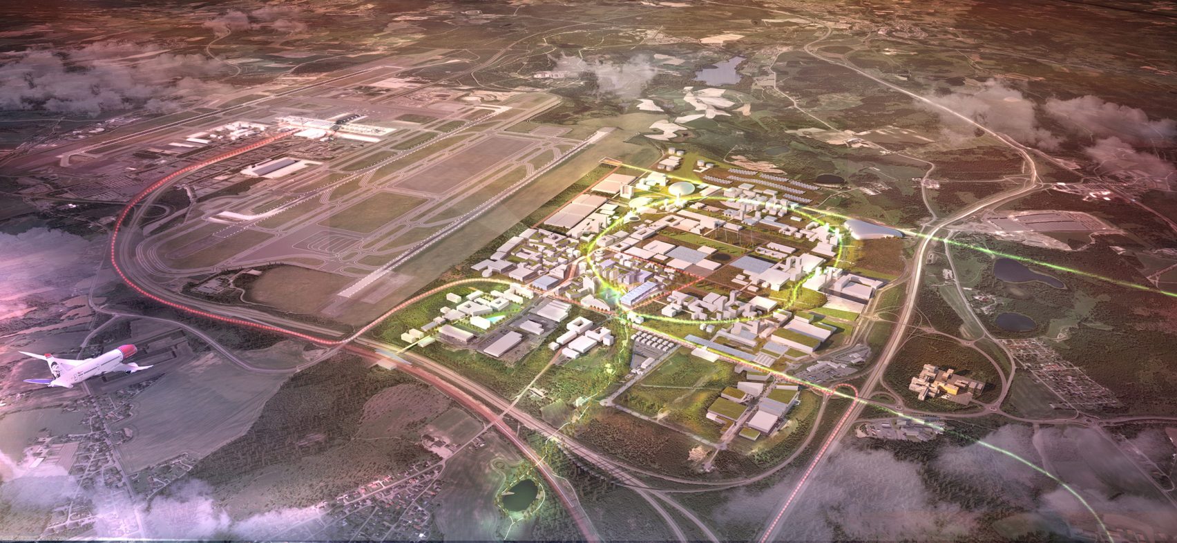 An aerial computer rendering of the OAC, set to be the most future-thinking and sustainable city in the world.
