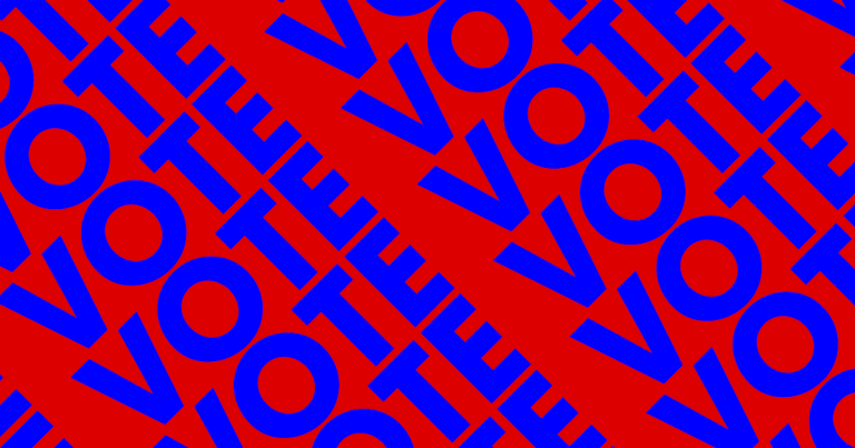 A blue and red "Vote" poster for political apps.