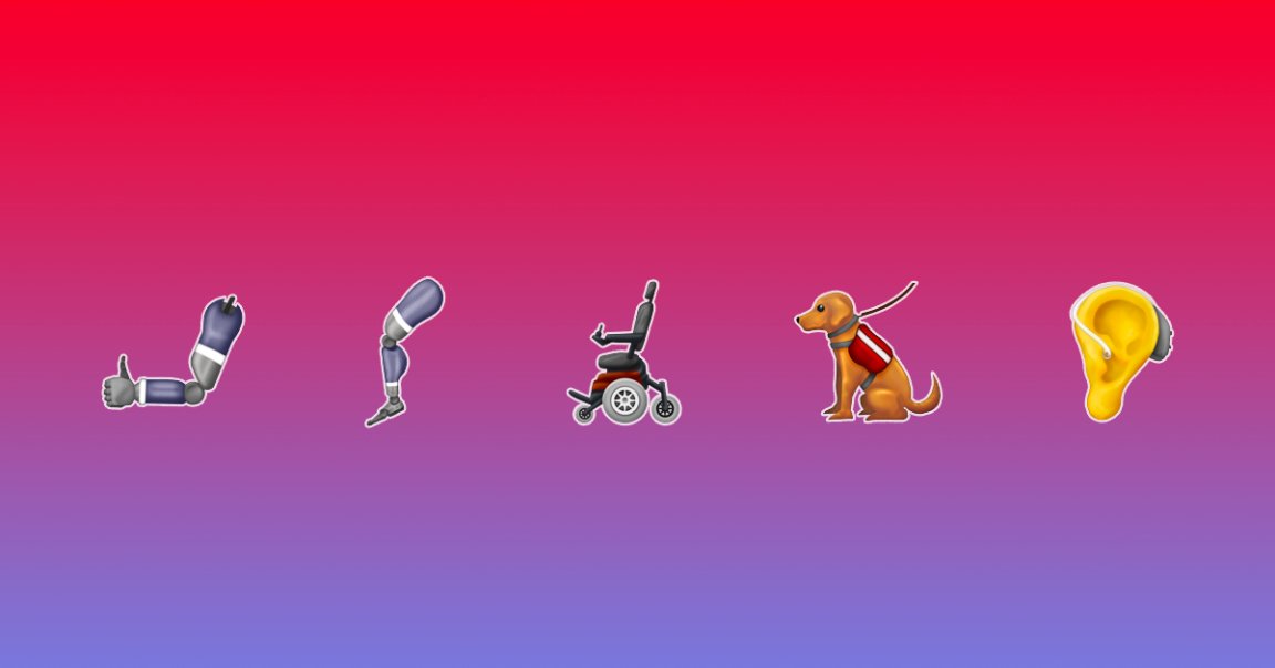 The new emojis added to the global roster include prosthetic arms and other inclusive representation for people with disabilities.