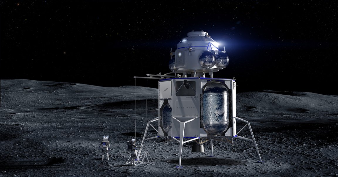 Jeff Bezos' private space company Blue Origin revealed its plans to go to the Moon at a mysterious press event today, including a lunar lander design.