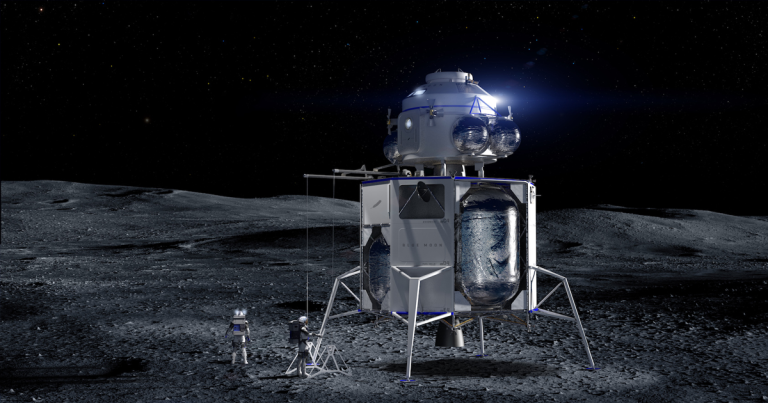 Jeff Bezos' private space company Blue Origin revealed its plans to go to the Moon at a mysterious press event today, including a lunar lander design.
