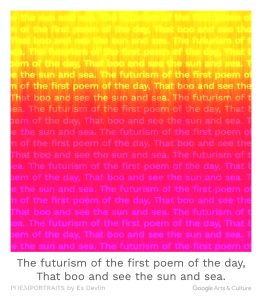 "The futurism of the first poem of the day, / That boo and see the sun and sea."