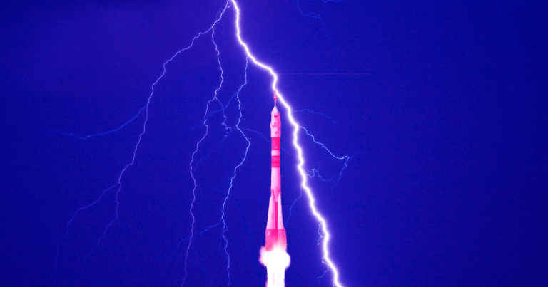 About 10 second after launch, a massive bolt of lightning struck a Russian Soyuz 2-1b rocket — a remarkable sight captured on video by numerous spectators.
