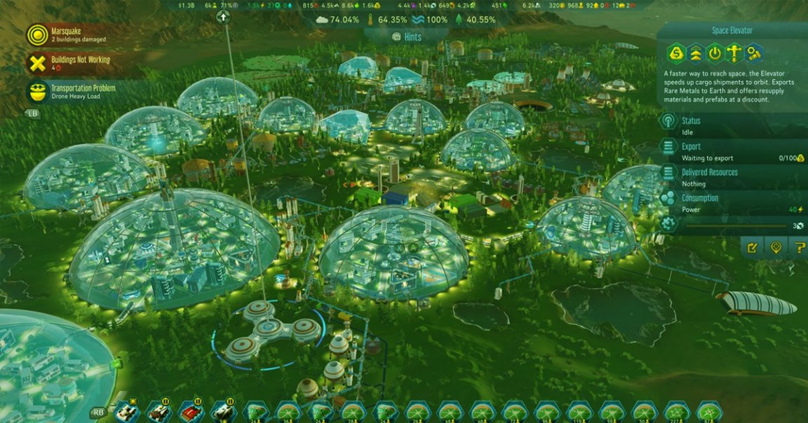 A new update to the city-builder video game Surviving Mars allows the player to terraform the Red Planet, turning it green.
