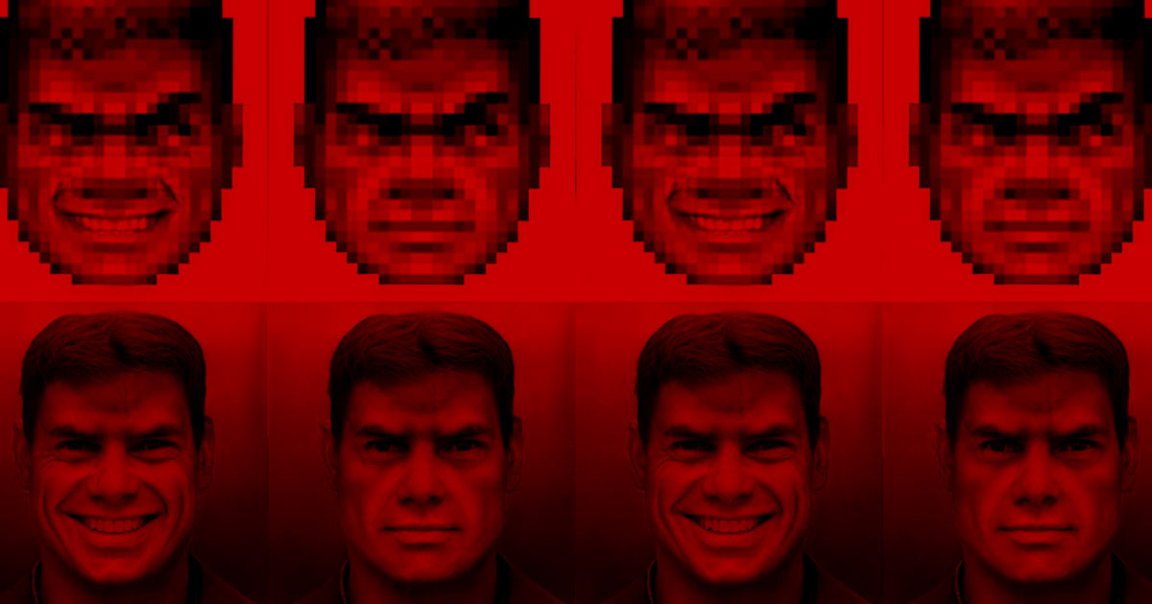 A series of AI algorithms and neural nets turned Doom Guy's classic pixelated mug into an HD, nearly-photorealistic portrait.
