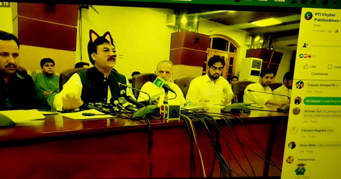 A pakistani politician unknowingly gave a press conference while a Facebook AR filter gave him cute cat ears during the livestream.